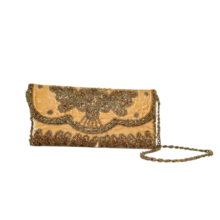 Handmade Cotton Beaded Clutch Bag with Chain Strap